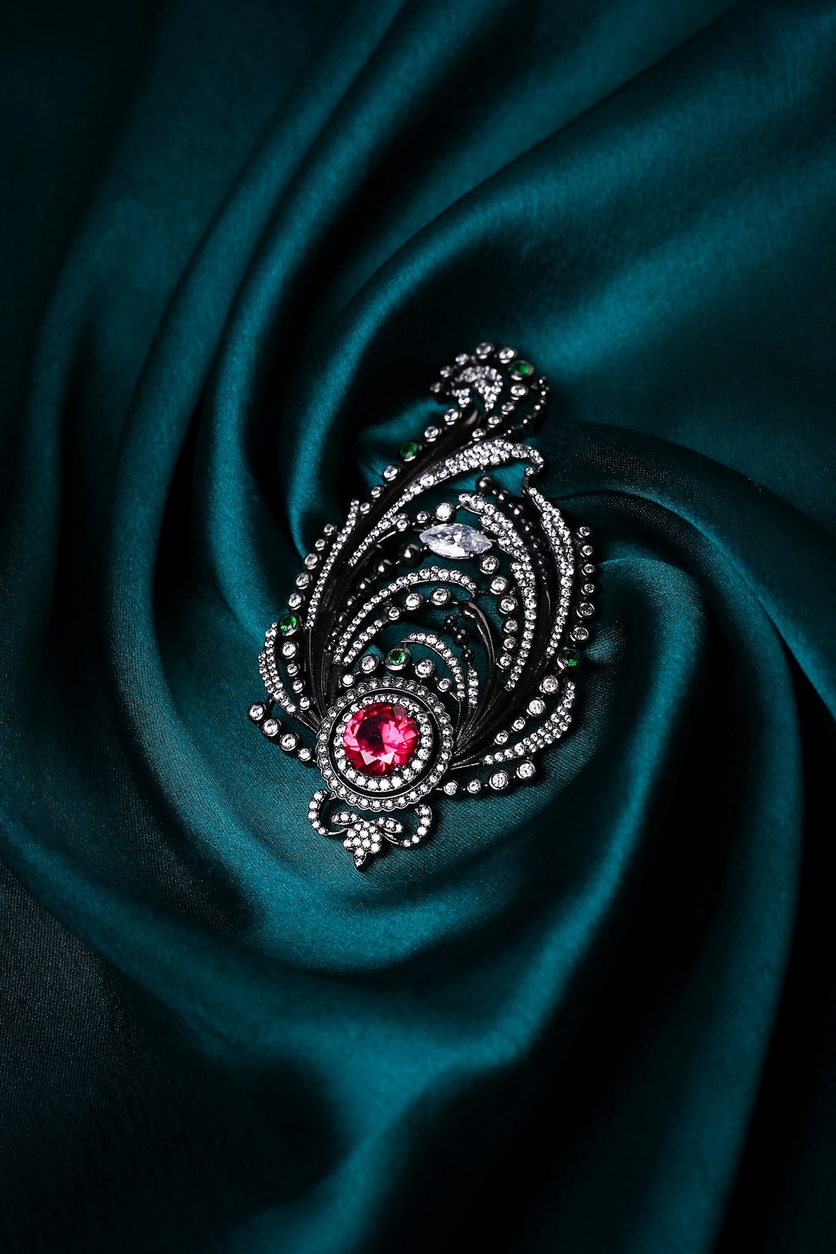 Antique Black Finish Embellished Paisley Brooch
