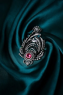Antique Black Finish Embellished Paisley Brooch