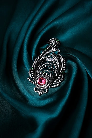 Antique Black Finish Embellished Paisley Brooch