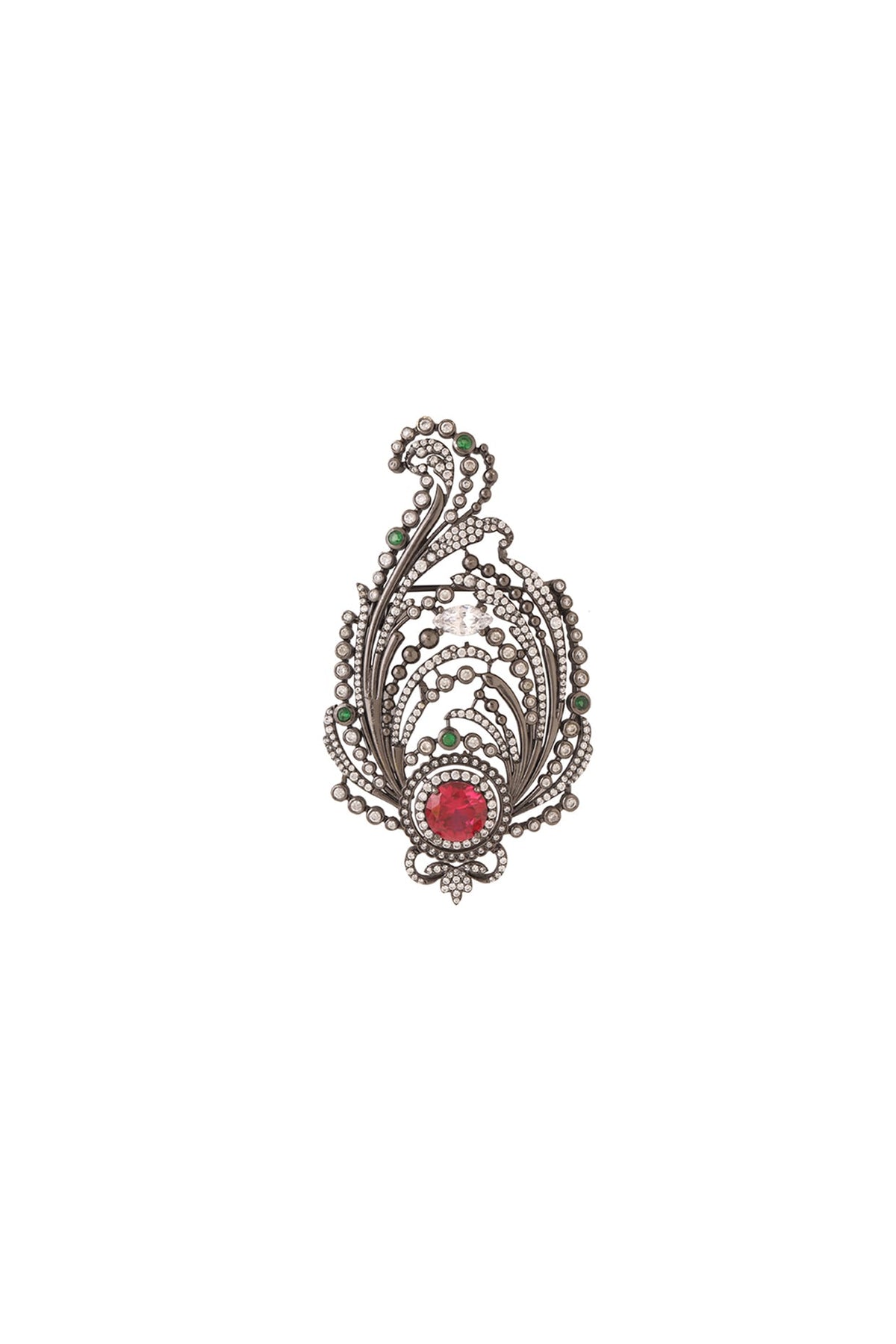Antique Black Finish Embellished Paisley Brooch