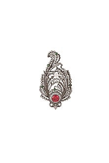 Antique Black Finish Embellished Paisley Brooch
