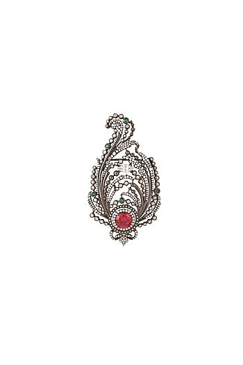 Antique Black Finish Embellished Paisley Brooch