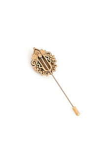 Antique Gold Brass Brooch & Lapel Pin Set