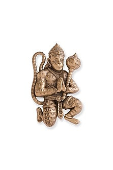 Oxidised Antique Gold Finish Brass Hanuman Heritage Brooch