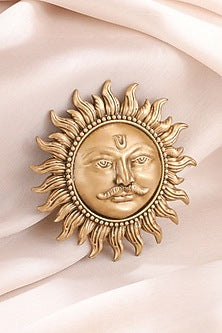 Oxidised Antique Gold Finish Brass Sun Brooch