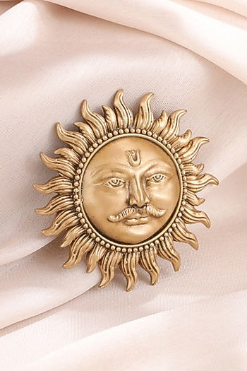 Oxidised Antique Gold Finish Brass Sun Brooch