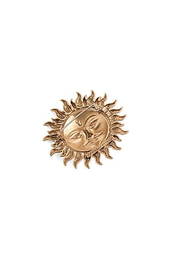 Oxidised Antique Gold Finish Brass Sun Brooch