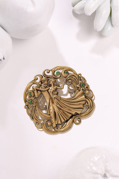 Oxidised Antique Gold Finish Brass Brooch