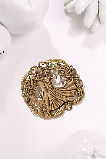 Oxidised Antique Gold Finish Brass Brooch