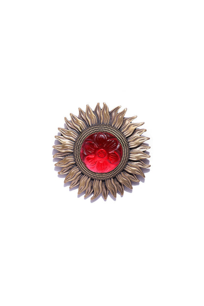 Antique Gold Brass Sun Brooch