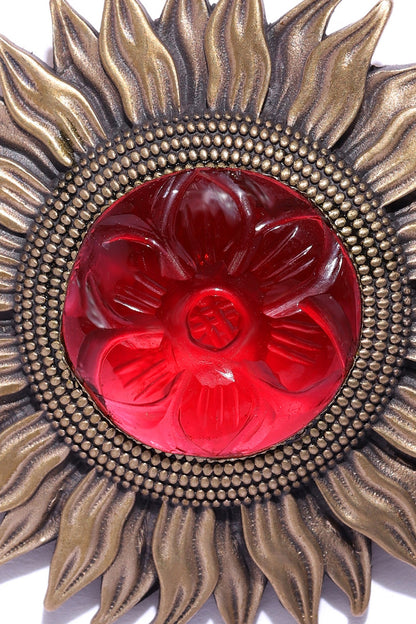 Antique Gold Brass Sun Brooch