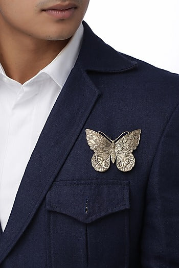 Antique Gold Brass Butterfly Brooch