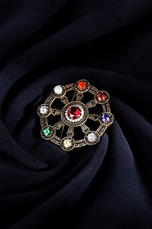 Antique Gold Brass Wheel of Fortune Brooch