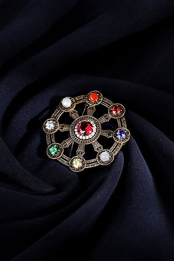 Antique Gold Brass Wheel of Fortune Brooch