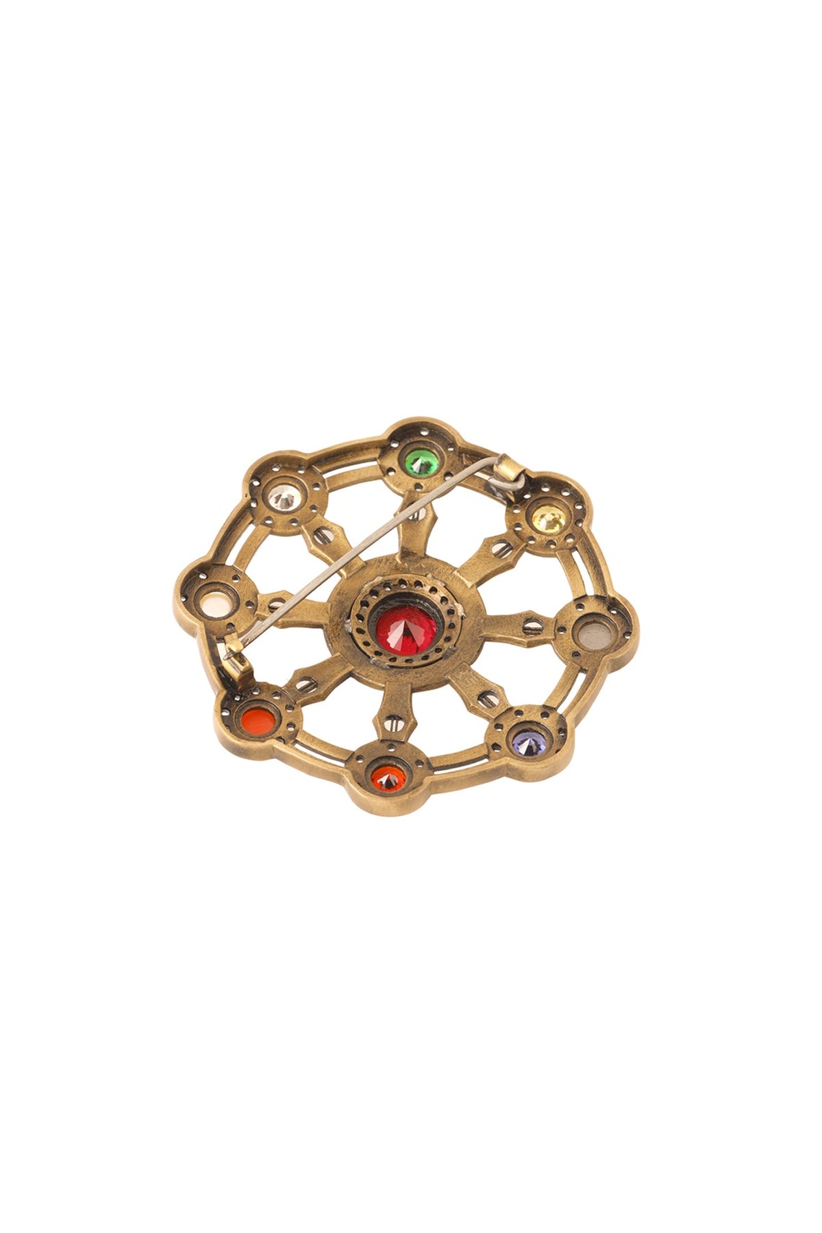 Antique Gold Brass Wheel of Fortune Brooch