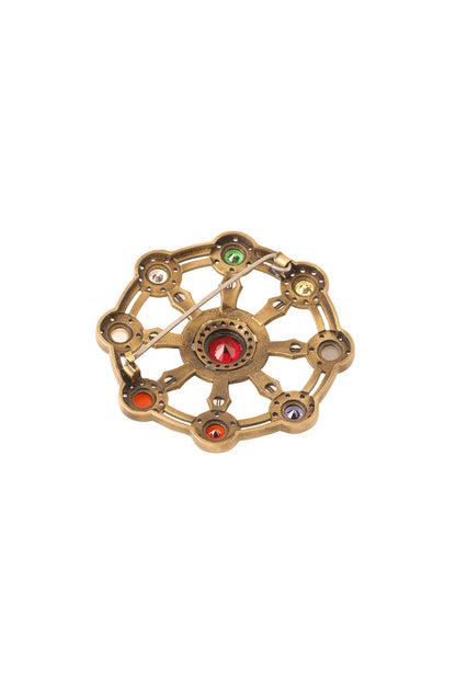 Antique Gold Brass Wheel of Fortune Brooch