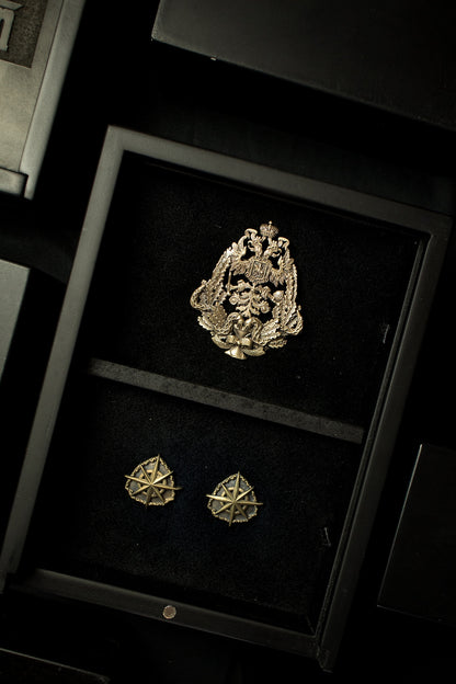 Antique Gold Brass Brooch & Collar Tip Set