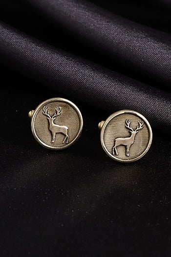 Antique Gold Brass Daring Deer Cufflinks (Set of 2)