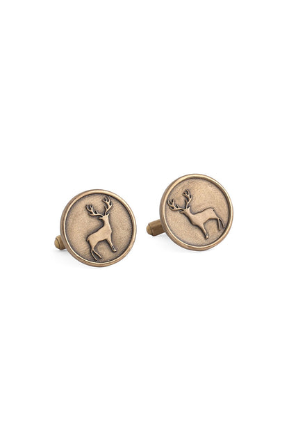 Antique Gold Brass Daring Deer Cufflinks (Set of 2)