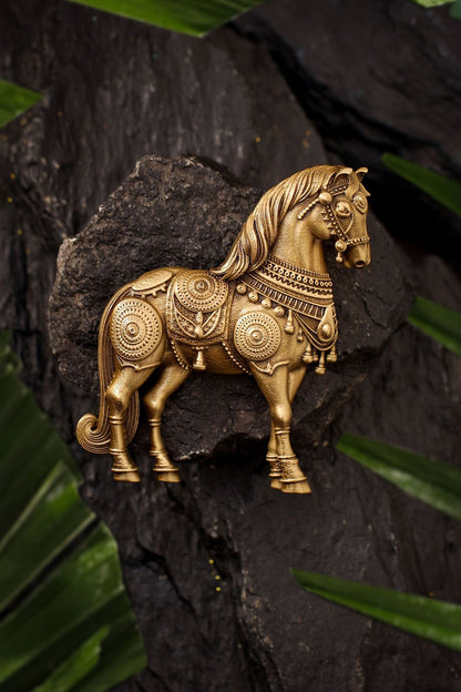 Antique Gold Brass Stallions Legacy Brooch