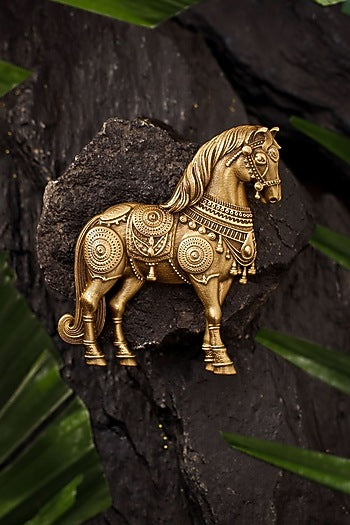 Antique Gold Brass Stallions Legacy Brooch