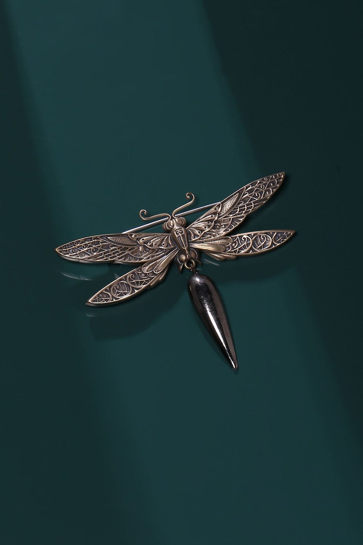 Red Metal Toned Dragonfly Brooch