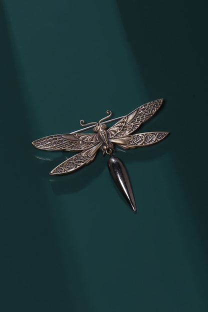 Red Metal Toned Dragonfly Brooch