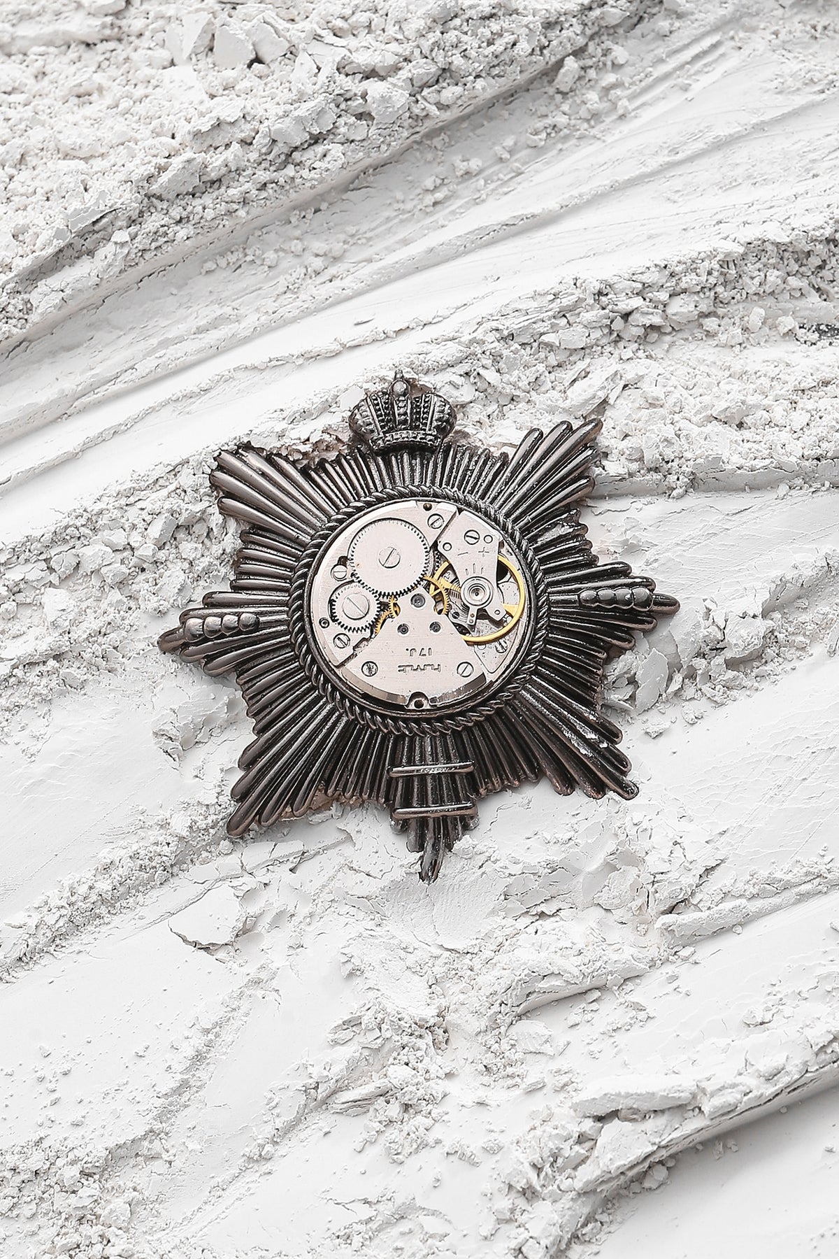 Dual Toned Crown Compass Brooch