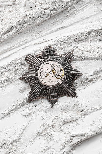 Dual Toned Crown Compass Brooch
