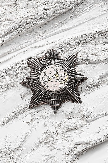 Dual Toned Crown Compass Brooch