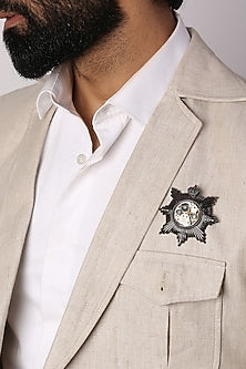Dual Toned Crown Compass Brooch