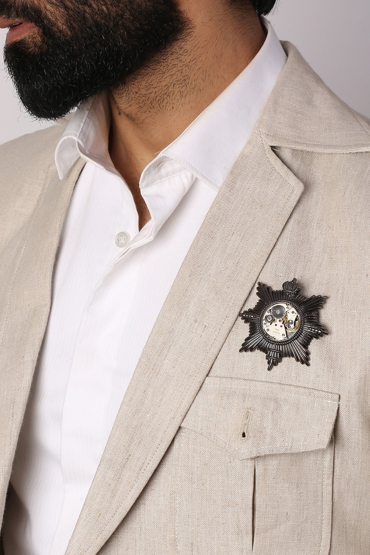 Dual Toned Crown Compass Brooch