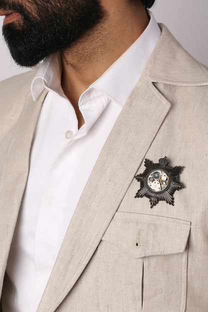 Dual Toned Crown Compass Brooch