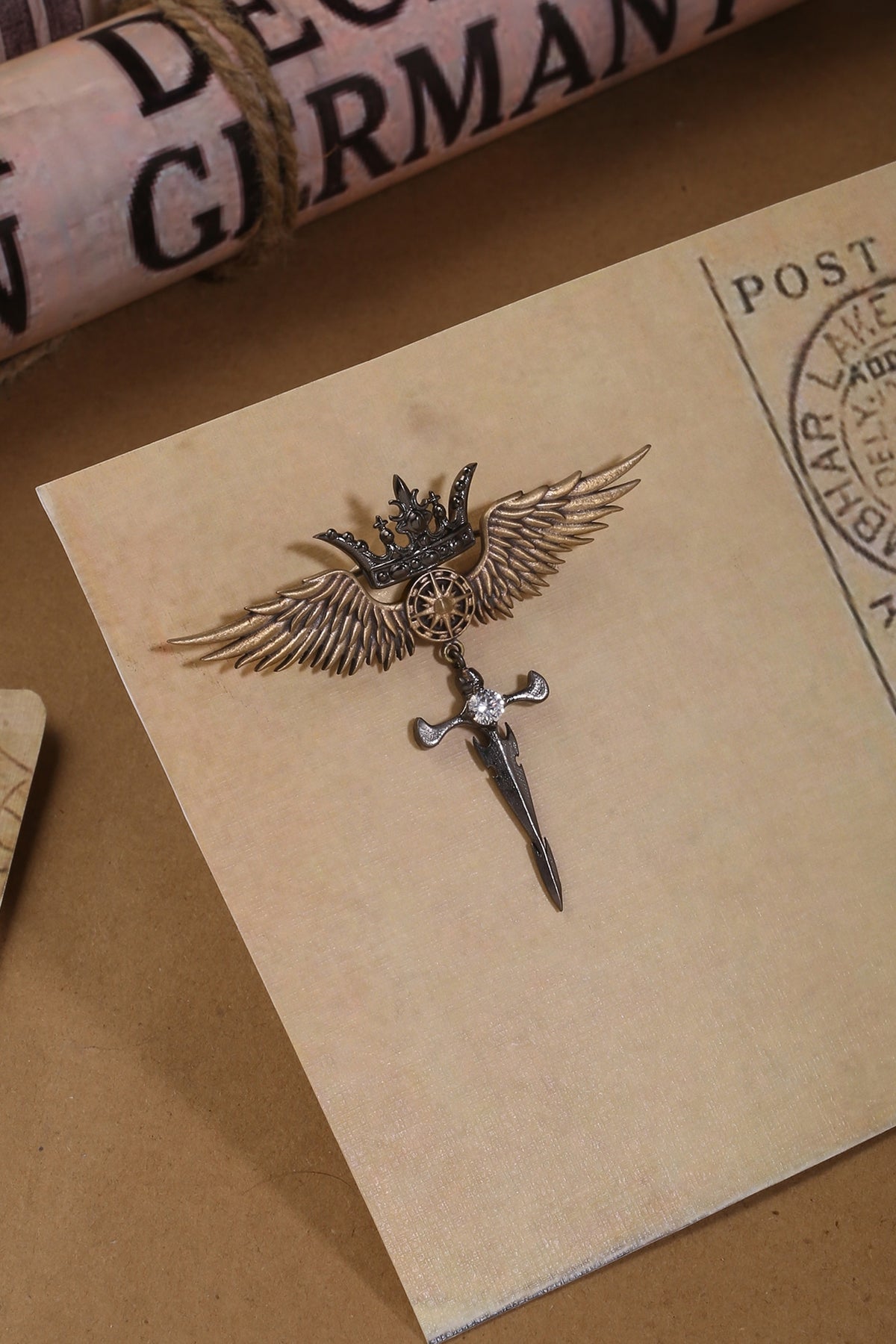 Dual Toned Crowned Phoenix Brooch