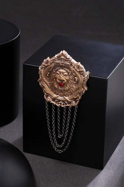 Dual Toned Royal Lion Emblem Brooch