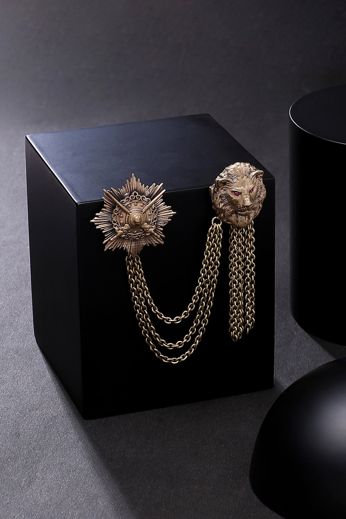 Antique Gold Lion & Swords Brooch