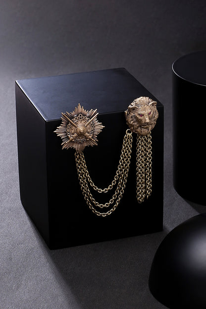 Antique Gold Lion & Swords Brooch