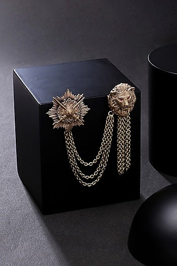 Antique Gold Lion & Swords Brooch