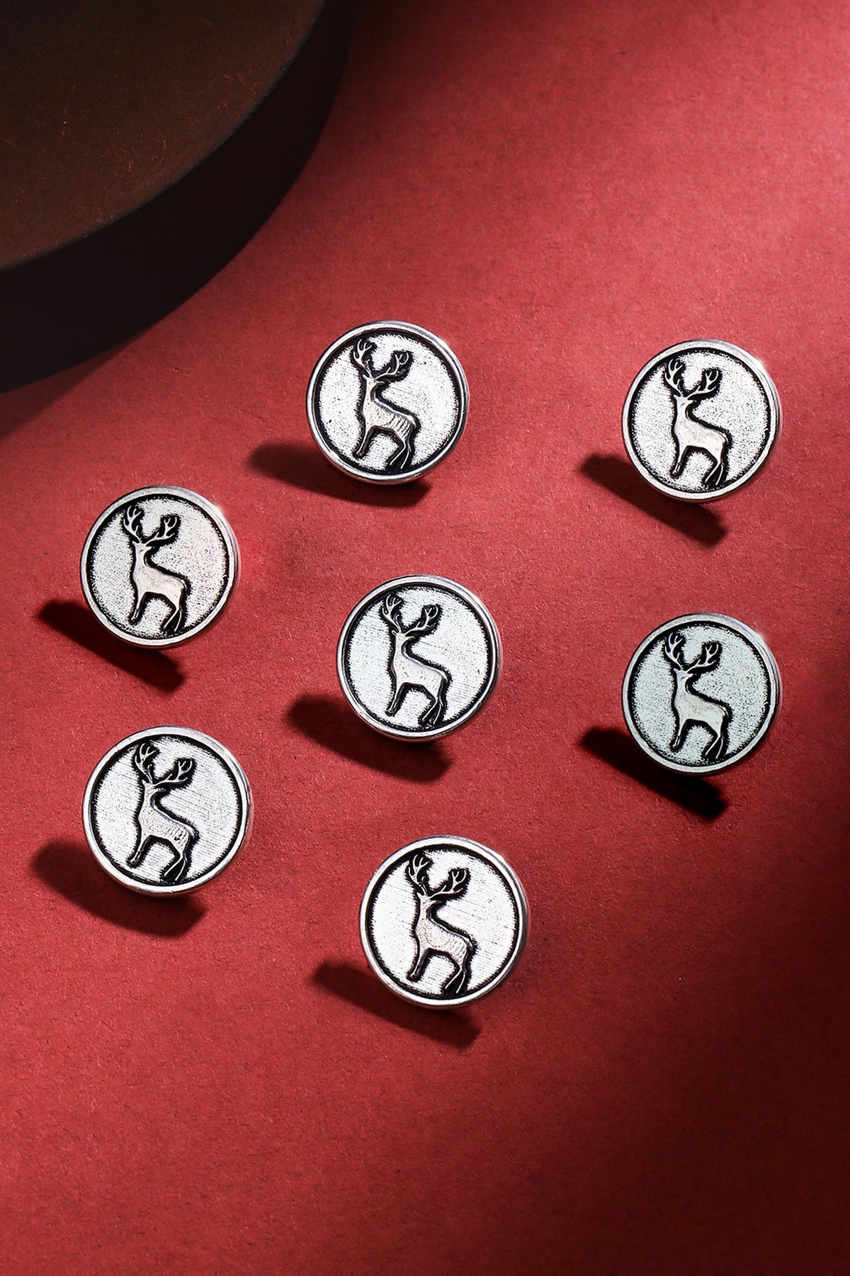 Silver Oxidised Daring Deer Buttons (Set of 7)