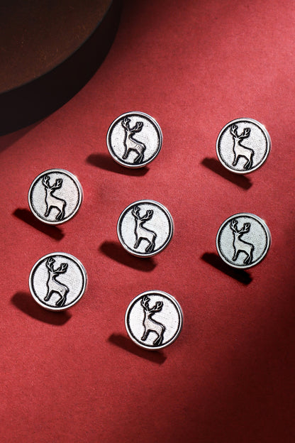 Silver Oxidised Daring Deer Buttons (Set of 7)