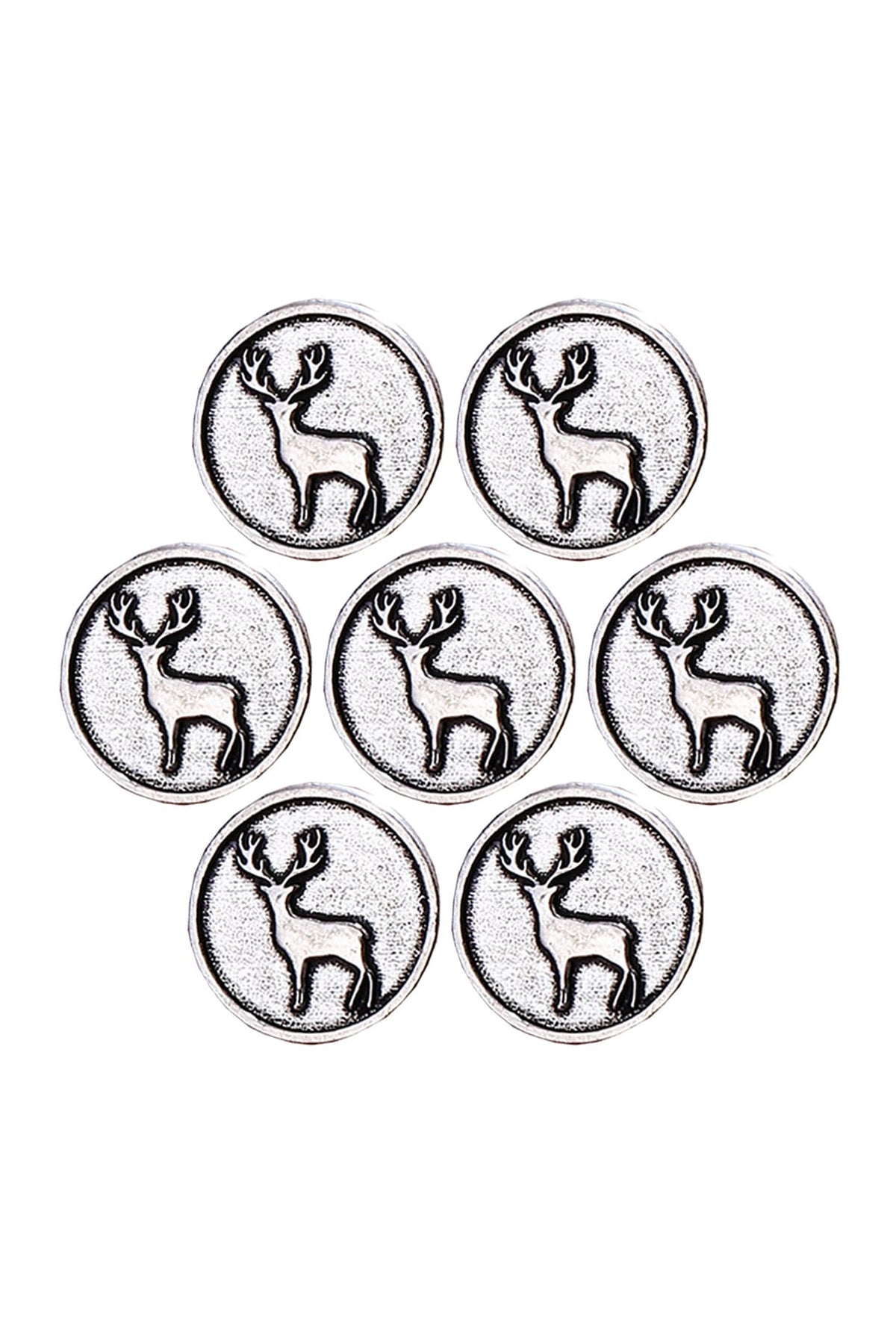 Silver Oxidised Daring Deer Buttons (Set of 7)