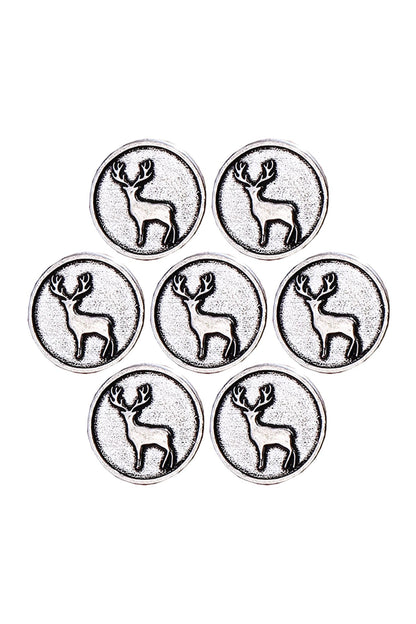 Silver Oxidised Daring Deer Buttons (Set of 7)