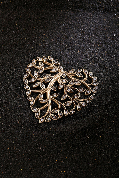 Antique Gold Finish Heart of Ivy Brooch