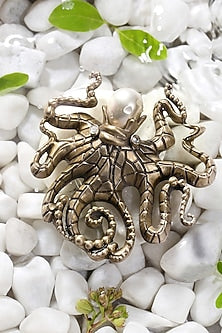 Antique Gold Finish Octopus Pearl Brooch