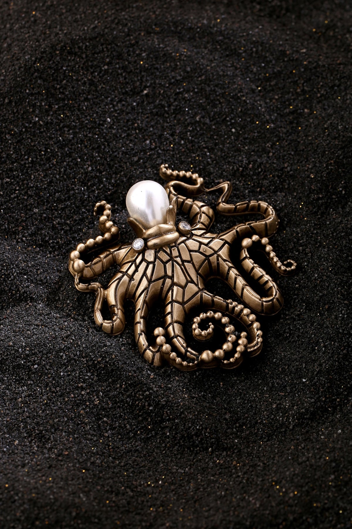 Antique Gold Finish Octopus Pearl Brooch