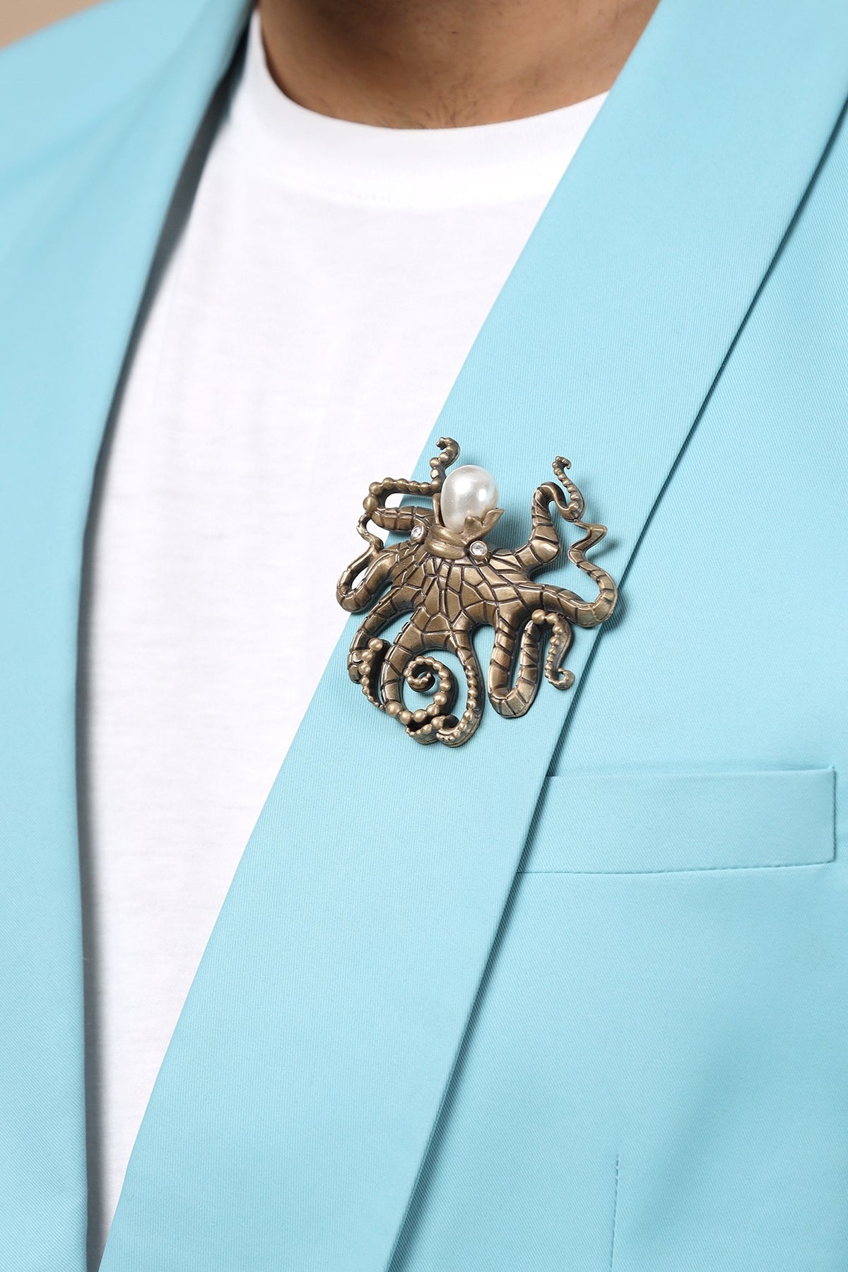 Antique Gold Finish Octopus Pearl Brooch