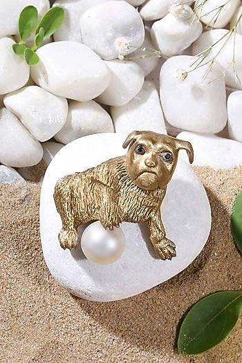 Antique Gold Finish Dog & Ball Brooch