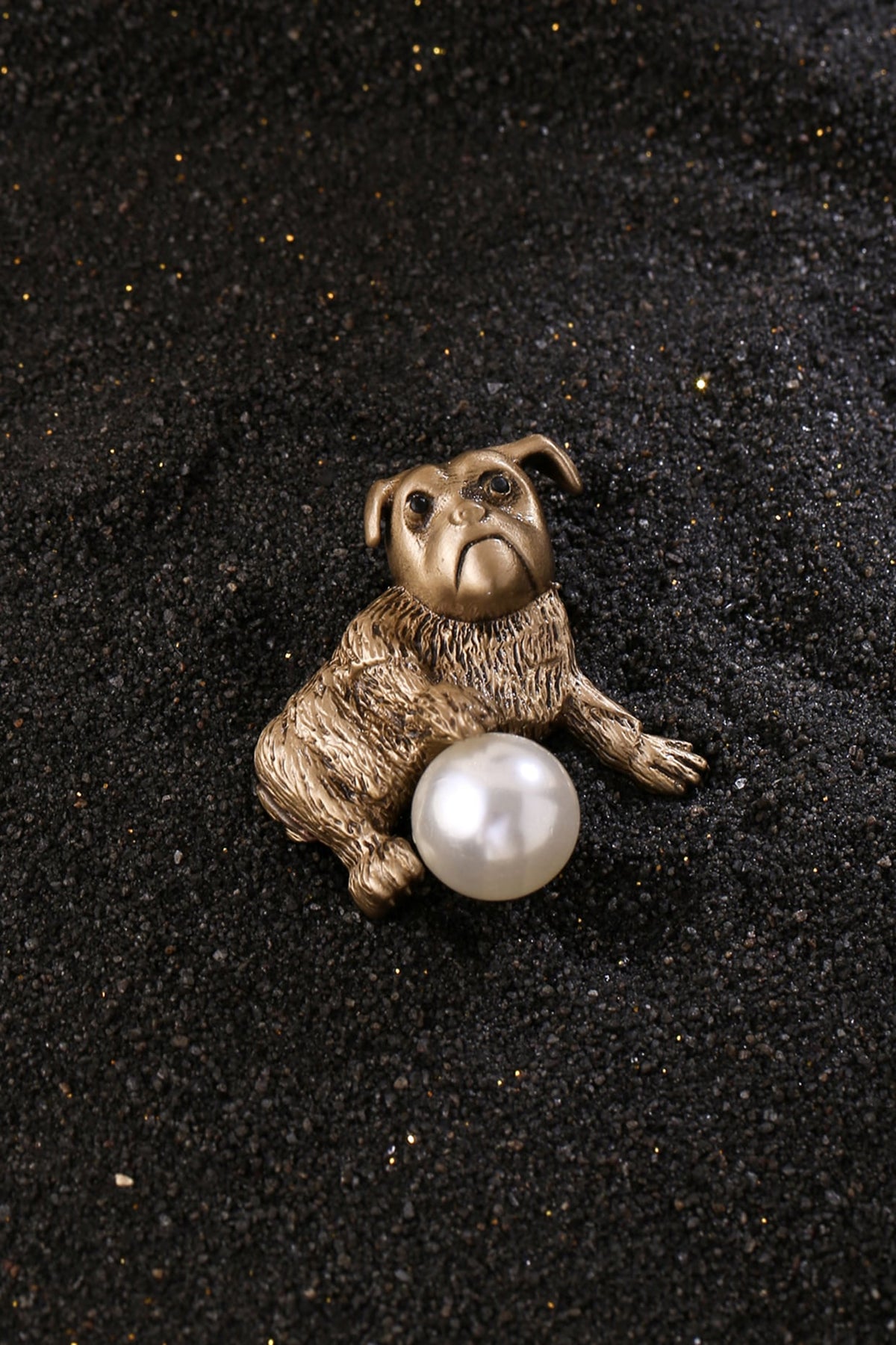 Antique Gold Finish Dog & Ball Brooch
