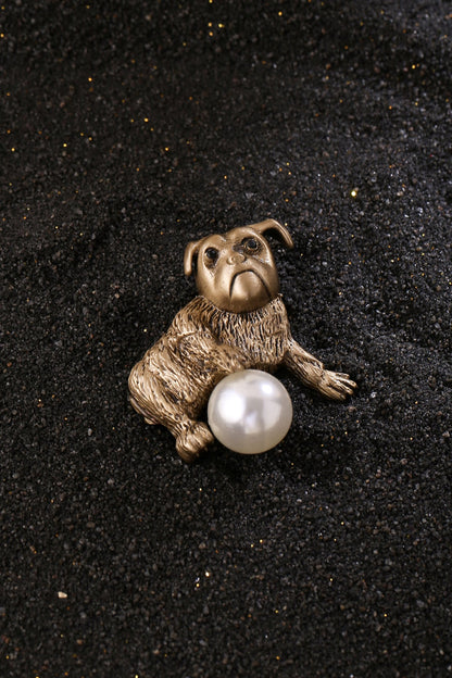 Antique Gold Finish Dog & Ball Brooch