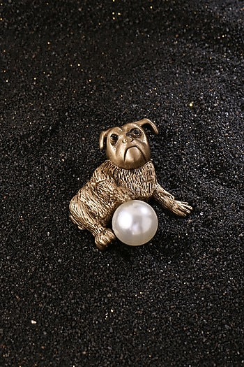 Antique Gold Finish Dog & Ball Brooch